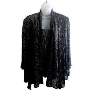 RM‎ Richards Woman Crinkled Black Silver Jacket Faux Camisole Plus Sz 3X Dressy